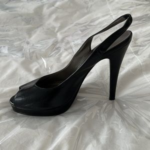 Preview International 6.5M Genuine Black Leather Slingback Platform Heels